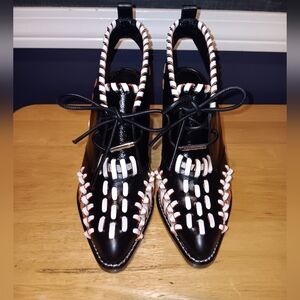 Louis Vuitton Black and White Leather Lace-Up Manga Slingback Bootsies Size 36.5